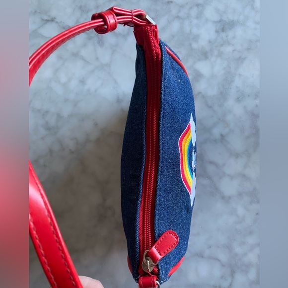 ✨ SOLD ✨Vintage Rare Sanrio Denim Hello Kitty Purse with embroidered rainbow - Picture 4 of 10